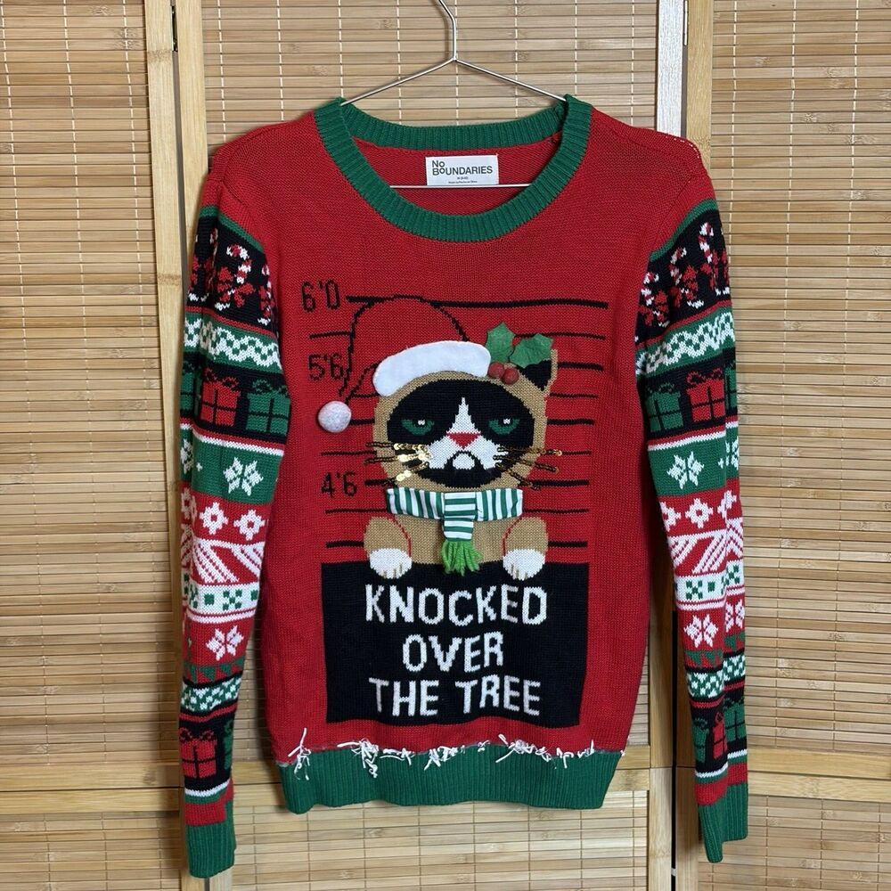 Ugly Christmas Sweater M Grumpy Cat Graphic Knit Crew Neck Holidays Funny